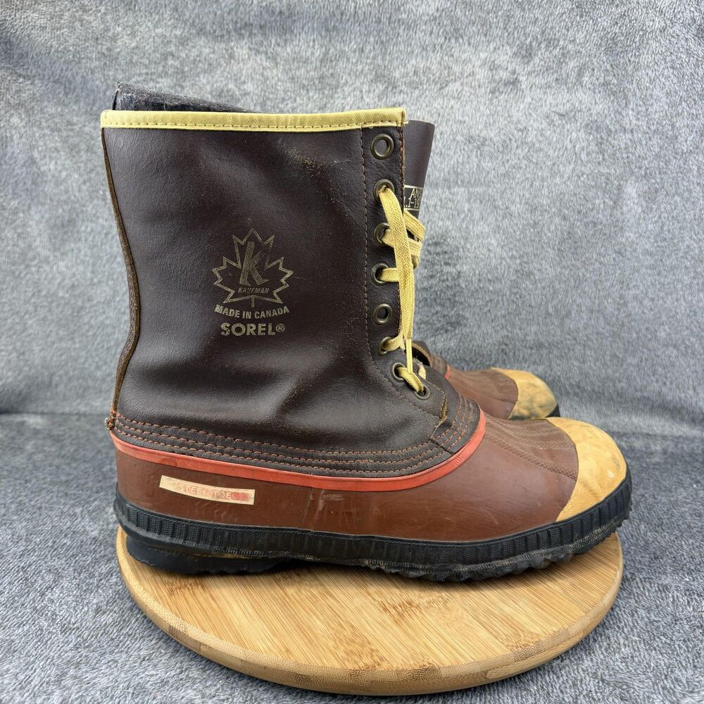 Vintage Sorel Boots Mens Size 11 Brown Leather Steel Toe Waterproof Canada 70s